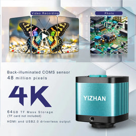 YIZHAN 48MP 4K Digital Microscope, HDMI USB Output, 1-180X Lens, Cross Arm Stand for Full Direction Adjustment Inspection