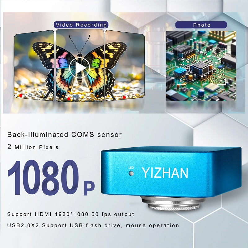 YIZHAN D180X-XHU3007 Digital Microscope with Large Base Stand, 180X Zoom Lens, HDMI 1080P Output & 2K Video Recording for PCB Inspection
