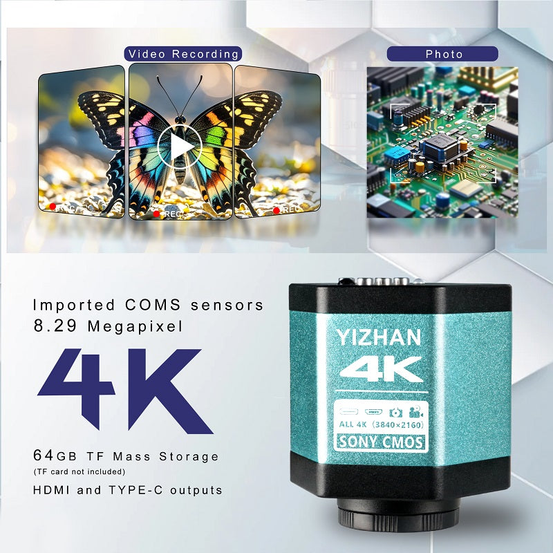 YIZHAN 180X 4K Digital Microscope  with Sony 8.29MP CMOS Camera, HDMI Type-C Output & Large Stand