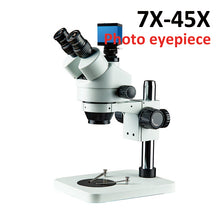 Laden Sie das Bild in den Galerie-Viewer, YIZHAN 7X–45X Industrial Trinocular Stereo Microscope with Adjustable LED Illumination