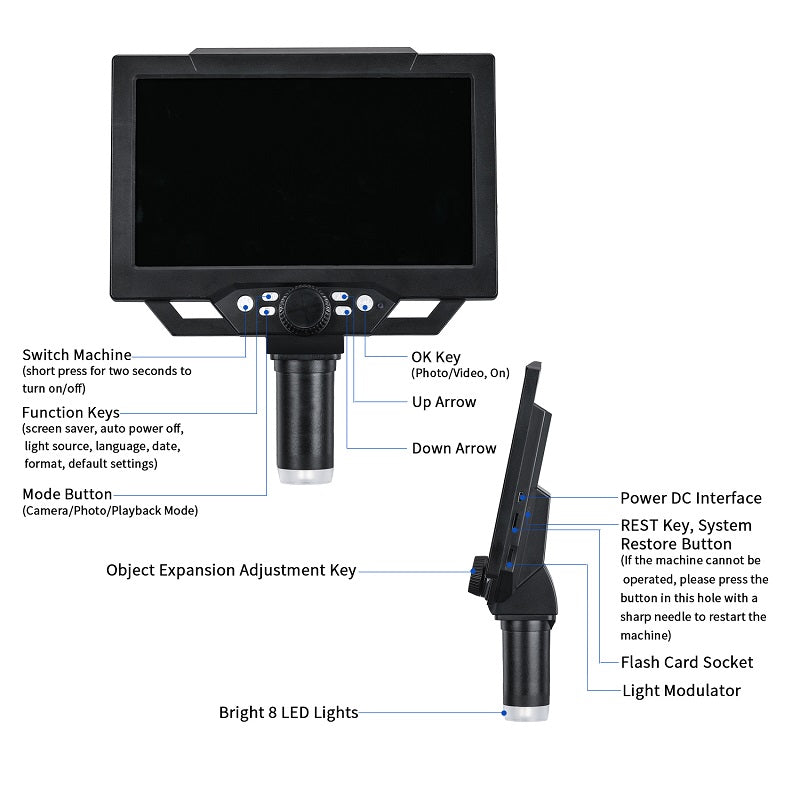 YIZHAN G1600 12MP 9" LCD Digital Microscope | 1–1600X Continuous Zoom | Adjustable Angle