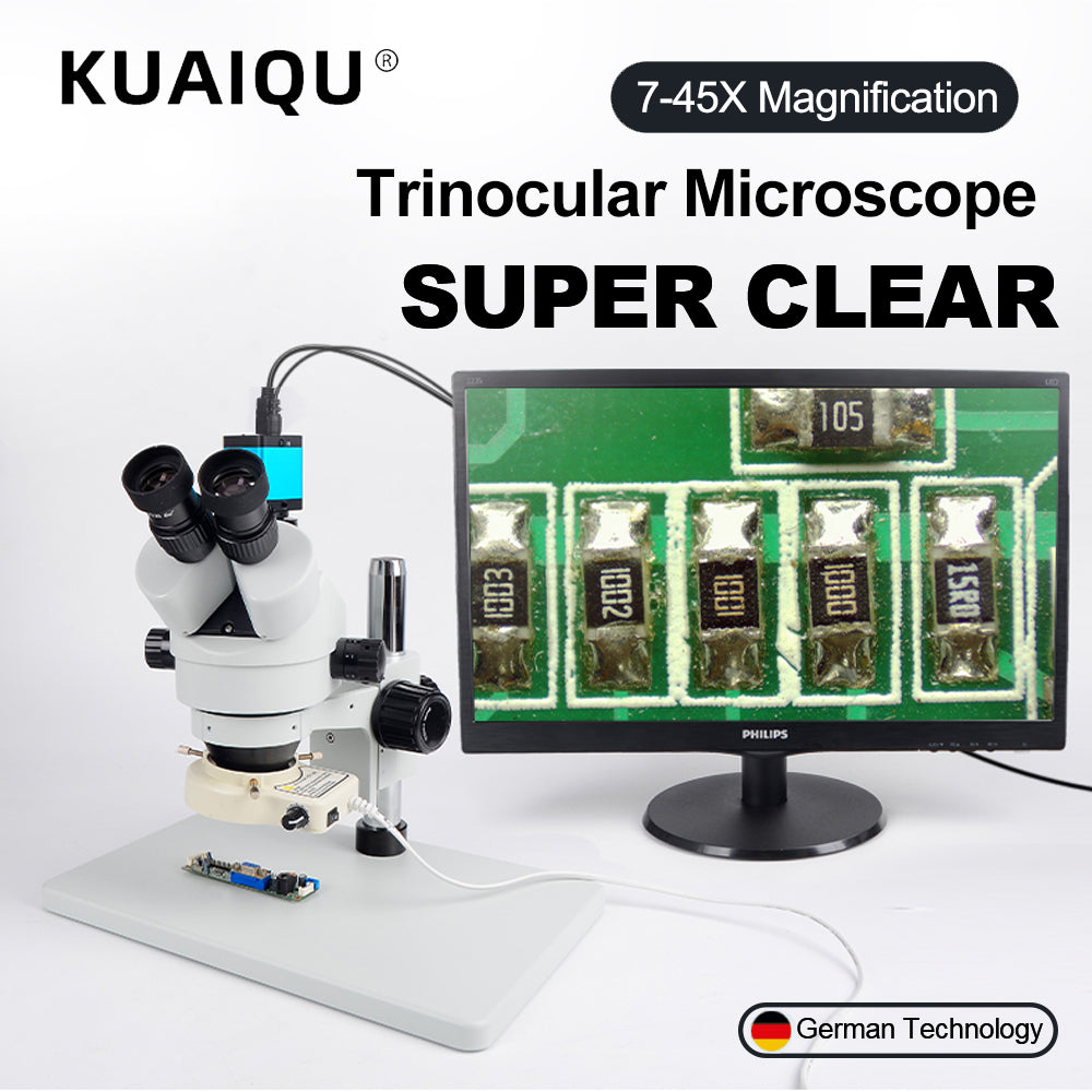 YIZHAN 7X–45X Industrial Trinocular Stereo Microscope with Adjustable LED Illumination