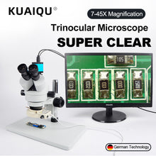 Laden Sie das Bild in den Galerie-Viewer, YIZHAN 7X–45X Industrial Trinocular Stereo Microscope with Adjustable LED Illumination