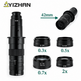 Auxiliary Objective Lens 0.3X 0.5X 0.7X 2X, 42mm Thread Barlow Lens for Industrial Microscope C-Mount Zoom Lens