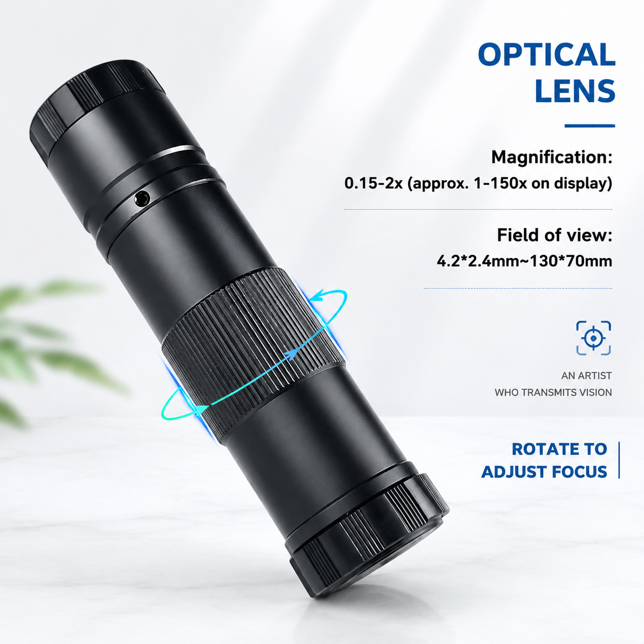 150X Adjustable Microscope Lens Without Ring Light,  C-Mount Industrial Zoom Lens