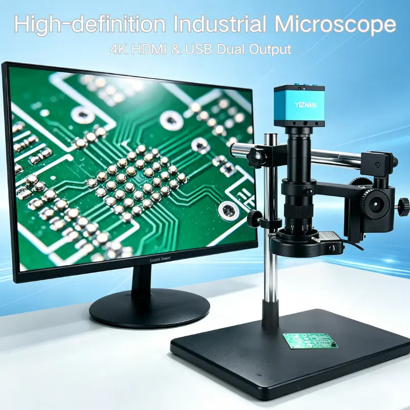 YIZHAN 48MP 4K Digital Microscope with HDMI & USB Output, 1-180X Zoom Lens, Cross Arm Stand for PCB Soldering & Electronic Repair