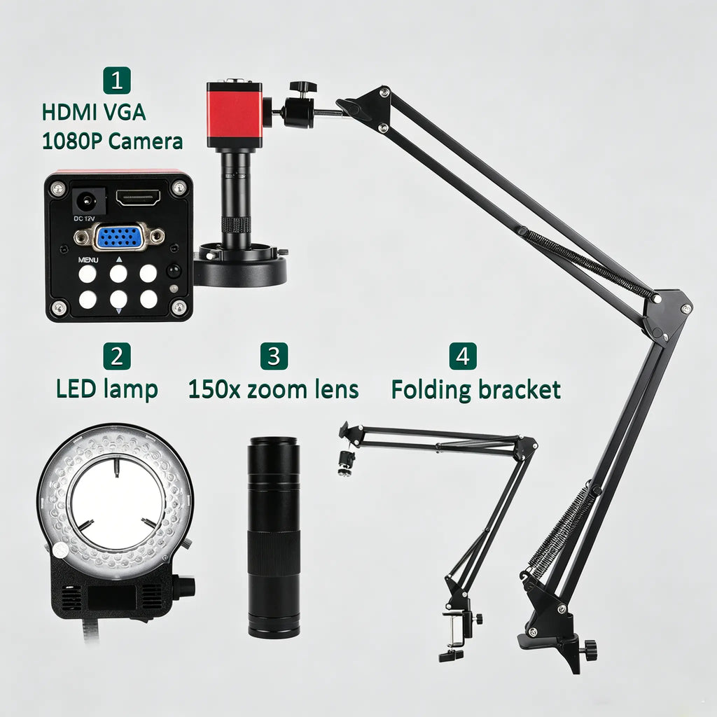 13MP industrial digital microscope featuring 8X-150X magnification and 60FPS real-time imaging for precision inspection