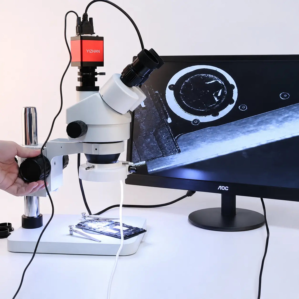 Industrial Trinocular Stereo Microscope 7X-45X Zoom with HDMI/VGA Camera for PCB Inspection & Electronics Repair SZM7045T-B2XVH2003