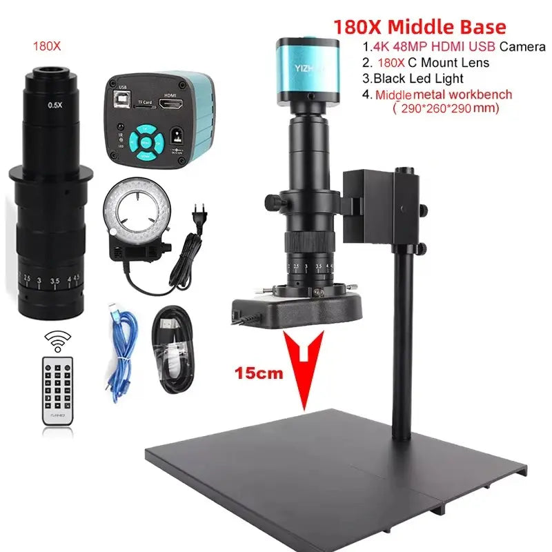 YIZHAN 180X digital microscope 48MP 4K USB HDMI camera C-mount lens