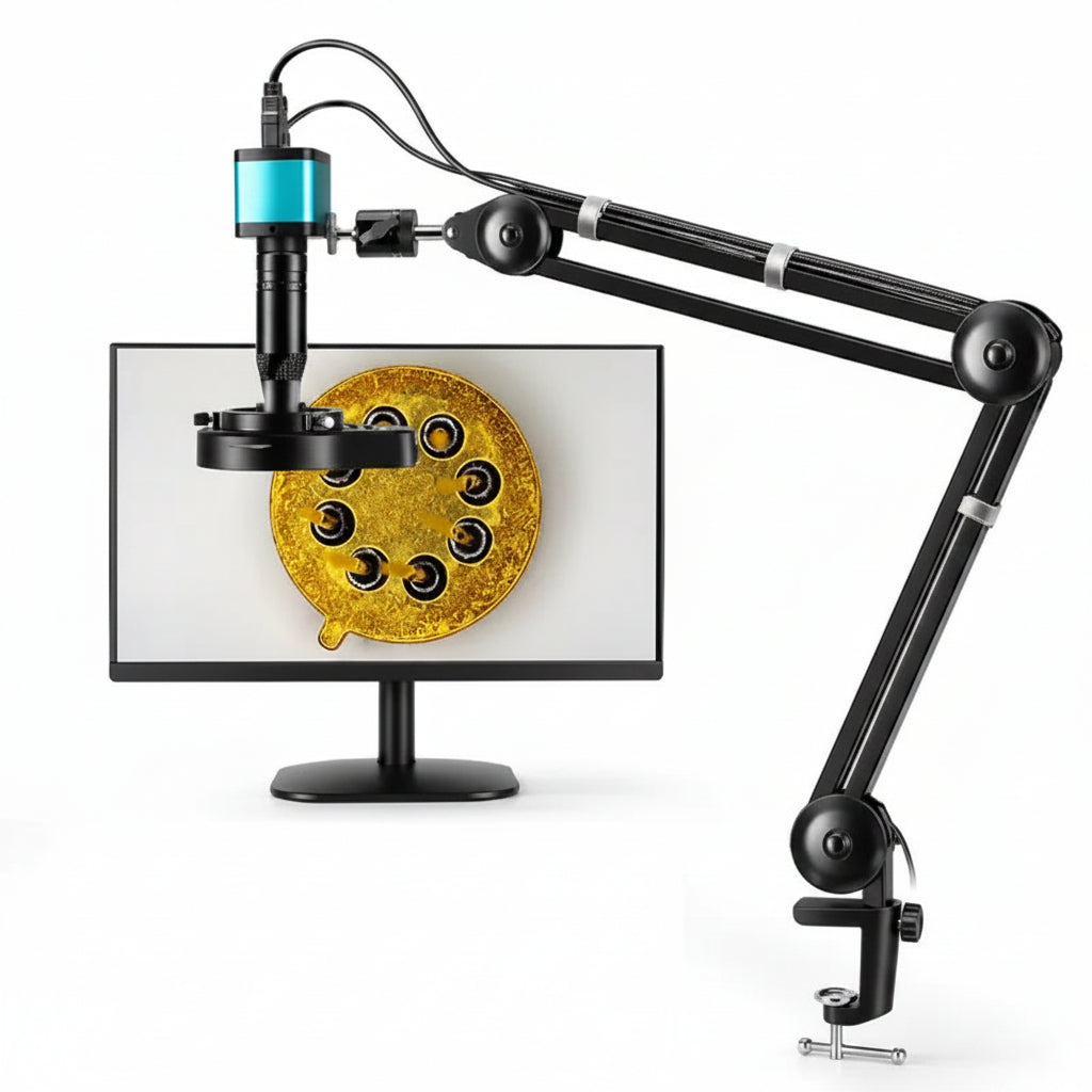YIZHAN heavy-duty foldable arm industrial digital microscope, high-strength metal stand, 4K 48MP camera, for soldering, electronics inspection and repair