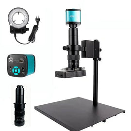 YIZHAN 4K industrial digital microscope with medium metal workbench, 180X lens, HDMI USB camera, precision inspection for electronics soldering
