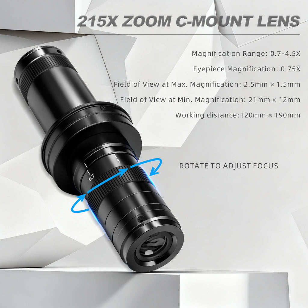YIZHAN 215X Zoom C-Mount Industrial Microscope Lens for PCB & Electronic Component Inspection