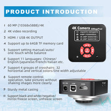 Laden Sie das Bild in den Galerie-Viewer, 60MP ultra high resolution imaging with 4K video output microscope camera