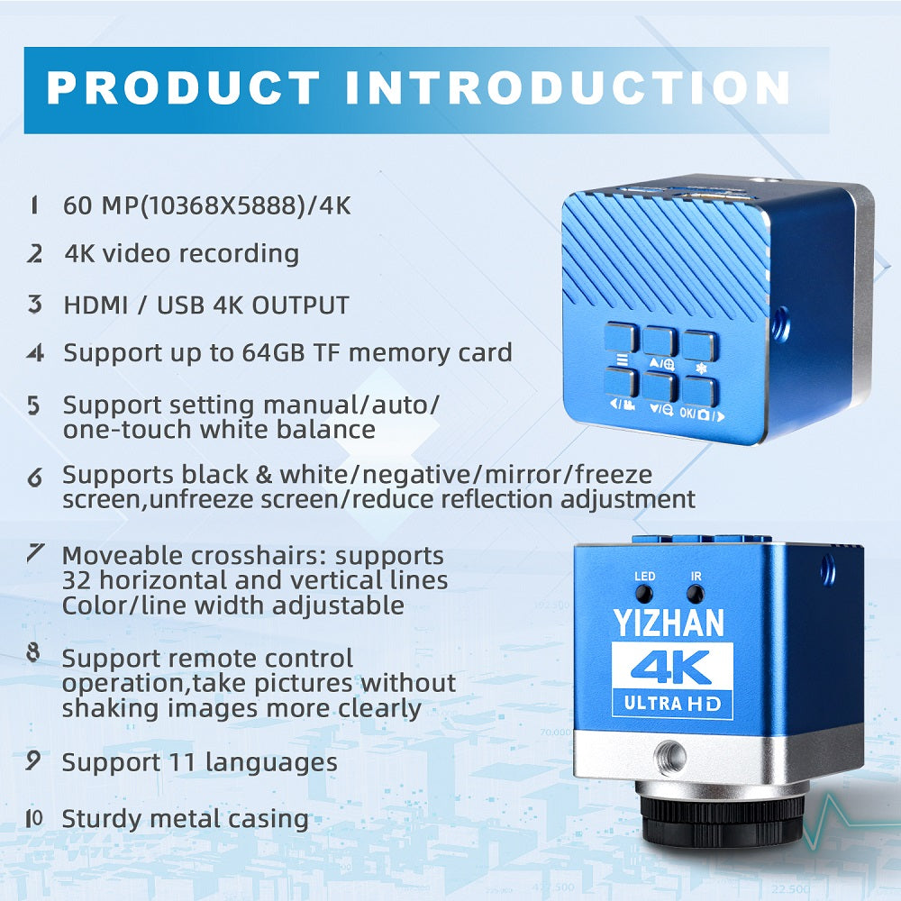 YIZHAN XHU4012 60MP 4K Industrial Microscope Camera for PCB Inspection & Precision Measurement