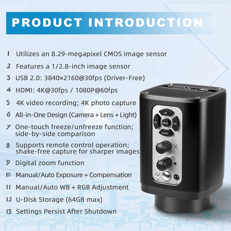 USB flash drive storage support on XHU6001 4K microscope camera