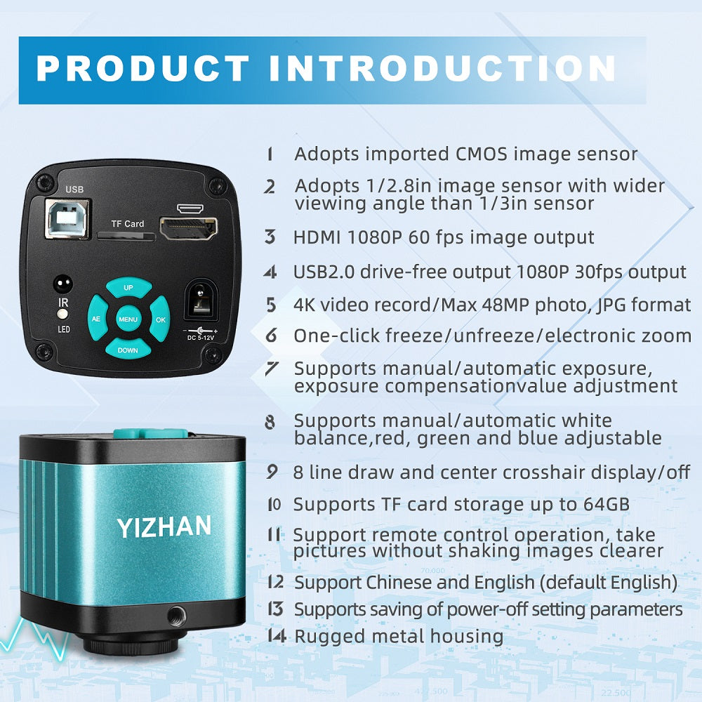 XHU4002 48MP 4K HDMI USB Industrial Microscope Camera with Panasonic CMOS Sensor, C/CS Mount