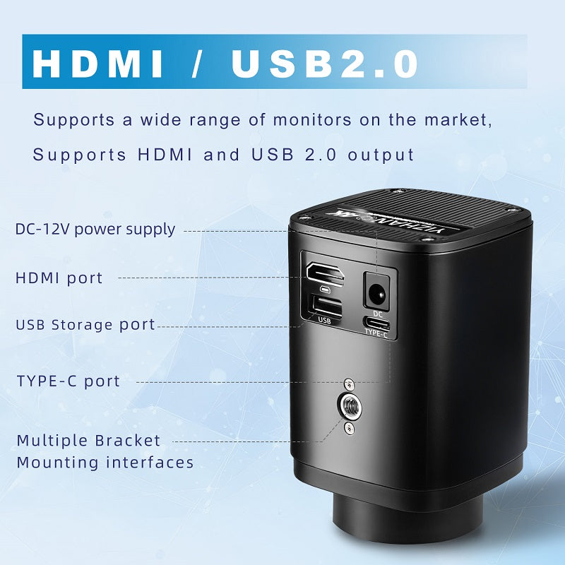 HDMI and USB ports on XHU6001 4K microscope camera