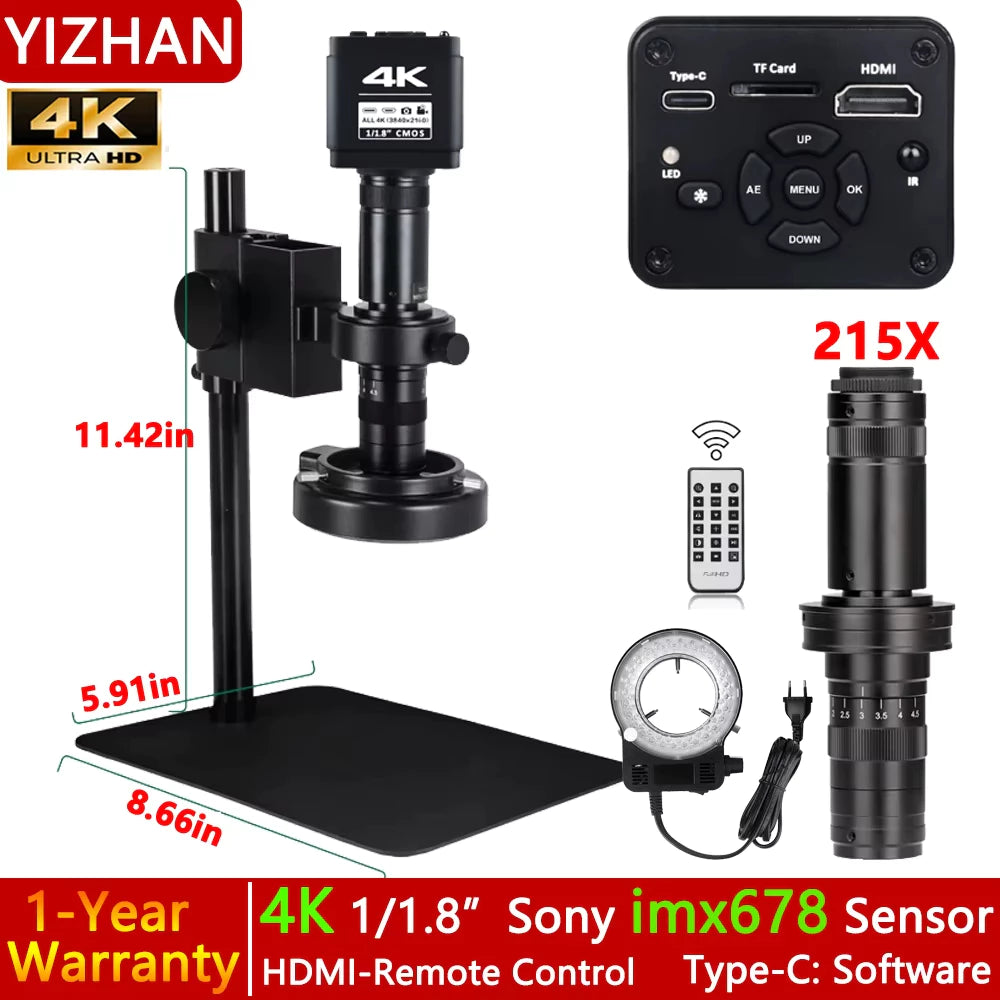 4K Digital Microscope For Soldering, 48MP HDMI USB Microscope Camera With 1/1.8" HD imx678 Sensor, 215X Lens Video Microscope