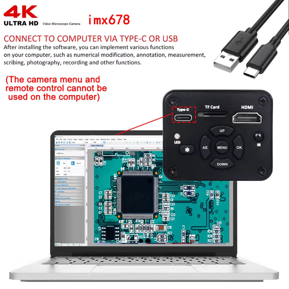 4K Digital Microscope For Soldering, 48MP HDMI USB Microscope Camera With 1/1.8" HD imx678 Sensor, 215X Lens Video Microscope